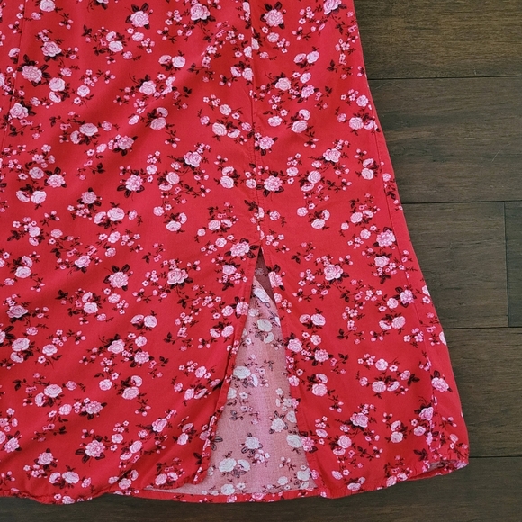 Old Navy Puff Sleeve Red Floral Maxi Dress Women's XS Ruched Back Spring Summer - Picture 7 of 14